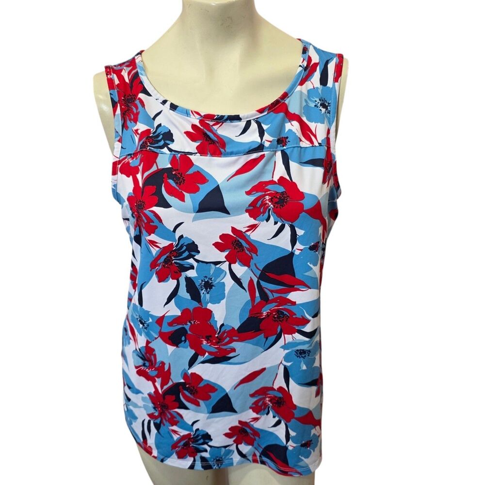 Columbia Floral Sleeveless Tank Top Large Blue Red Tropical Outdoor‎ Shirt